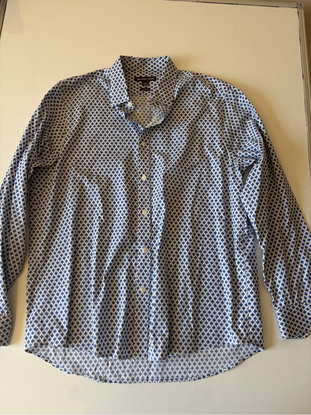 Men’s Michael Kors Classic Fit Blue Patterned Long Sleeve Button Up Shirt large
